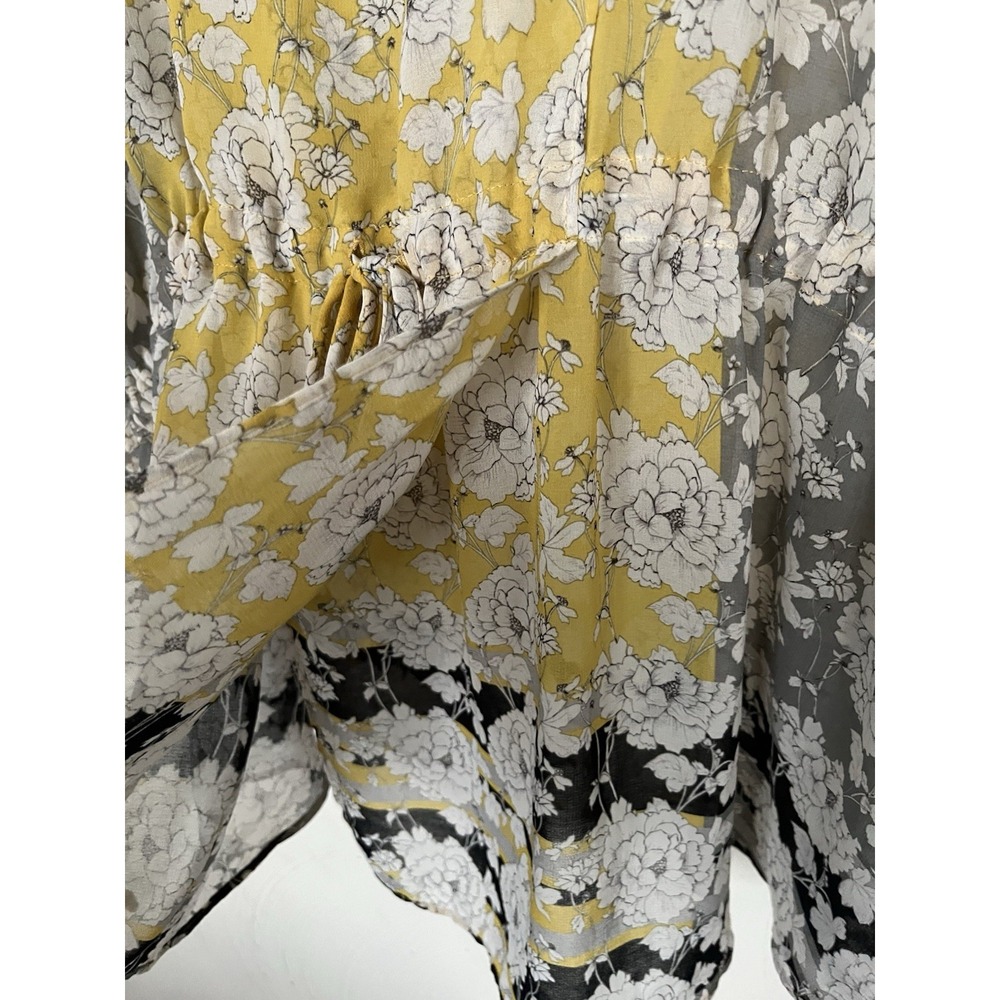 CAbi Size XL Amelia Gather Yellow Gray Floral Spring Blouse Top - Picture 9 of 10